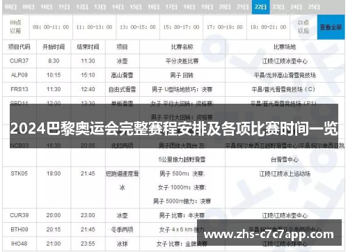 2024巴黎奥运会完整赛程安排及各项比赛时间一览